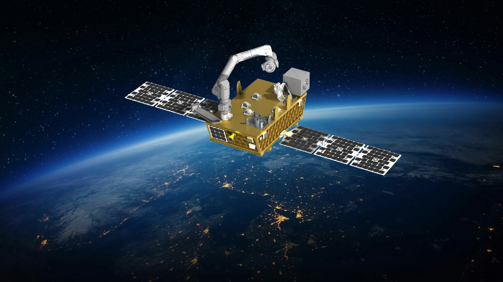 A satellite in space with Earth in the background
